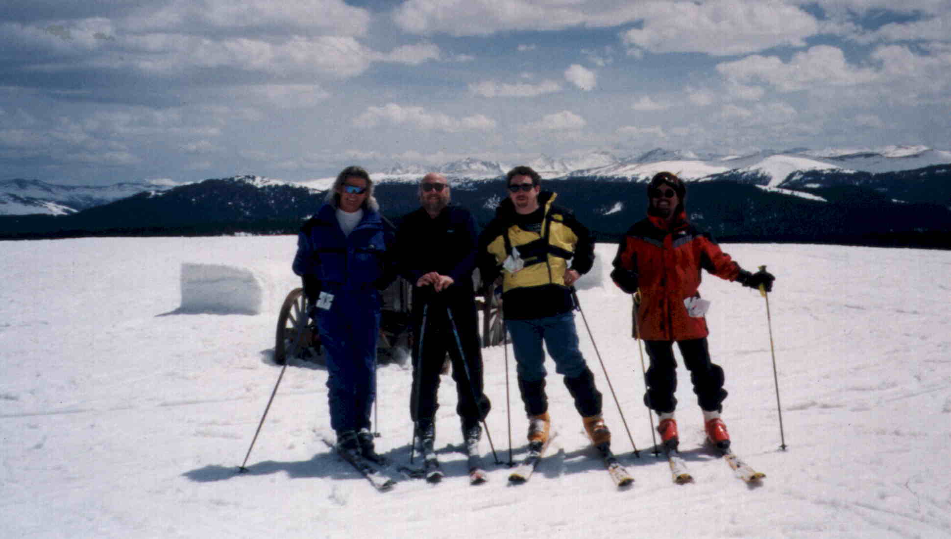 The boys at Blue Sky Basin in the back bowls of Vail, from left, Terry, Mini, Me, & Tinker