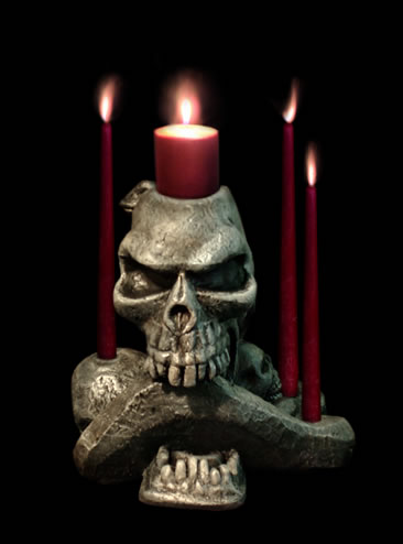 SLITHERING SNAKEBITE SKULLS CANDLE HOLDER