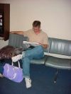 Matt Bauman waiting patiently at Akron Airport for a day of travels [Click to enlarge image]